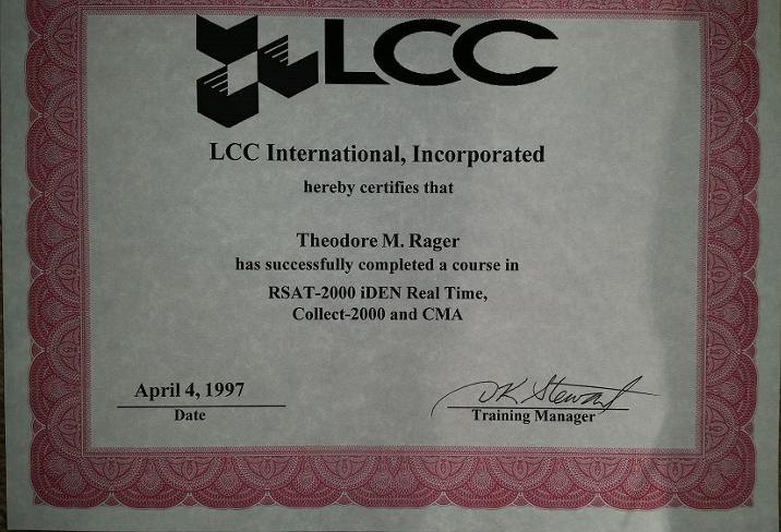 LCC International — iDEN Engineering Tools certificate or award photograph
