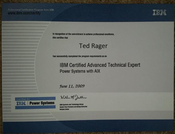 IBM Certified Advanced Technical Expert certificate or award photograph