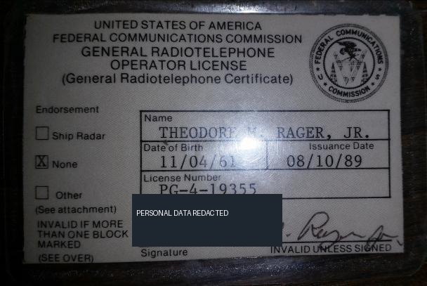FCC General Radiotelephone Operator License certificate or award photograph