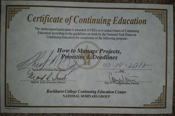 Project Management Continuing Education — Rockhurst College / National Seminars Group