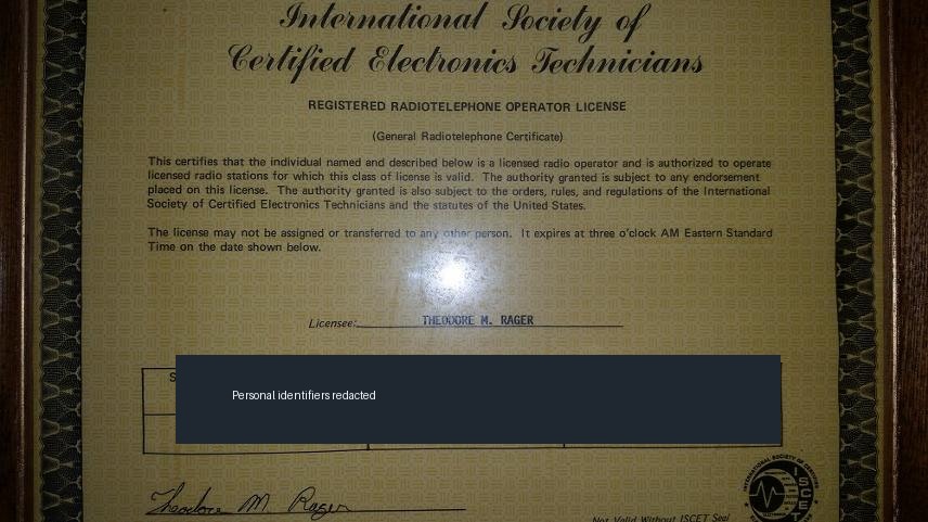Registered Radiotelephone Operator License — ISCET